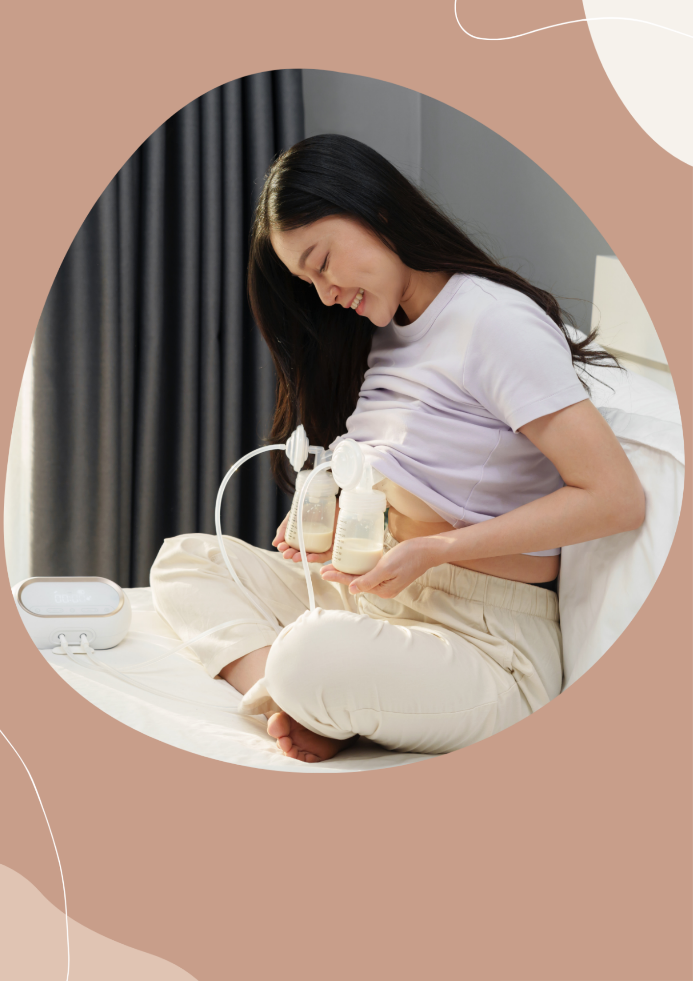 Close-up of a mother expressing milk postpartum, illustrating the critical importance of early milk removal and initiation for maximizing long-term milk supply.